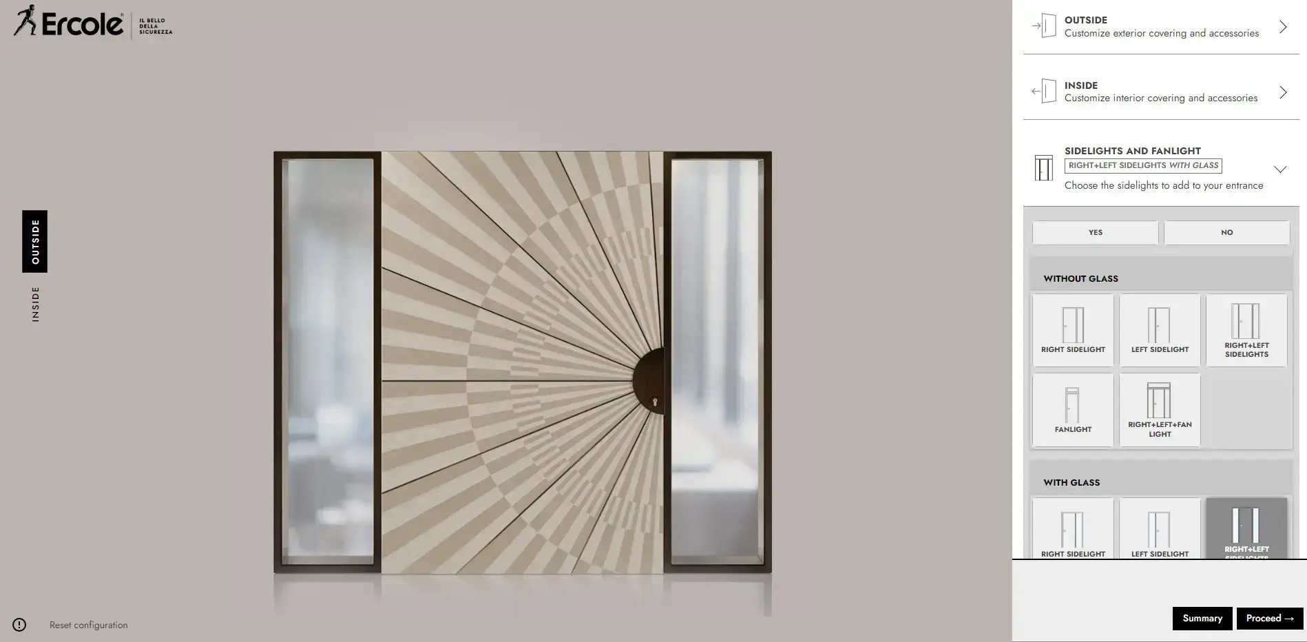 Configuratore Ercole per la scelta di sopraluce e luci laterali compatibili con la porta blindata