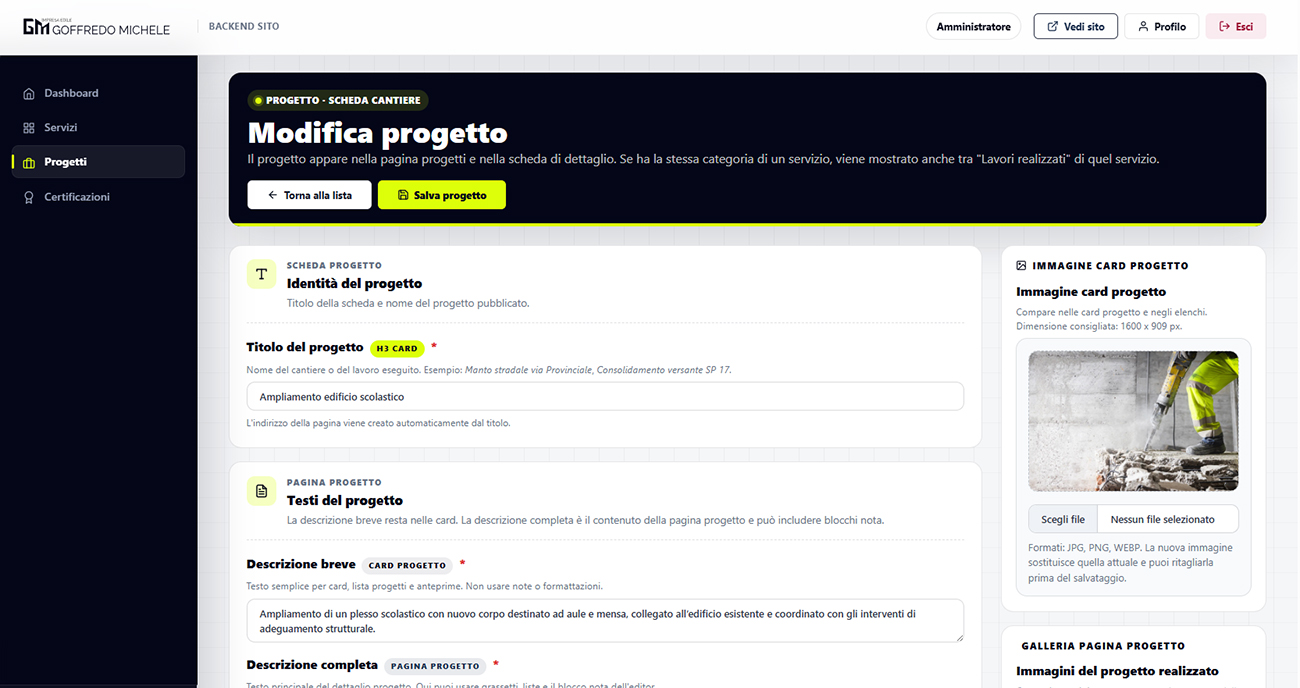 Sezione contatti e richiesta preventivo del sito Impresa Edile Goffredo Michele